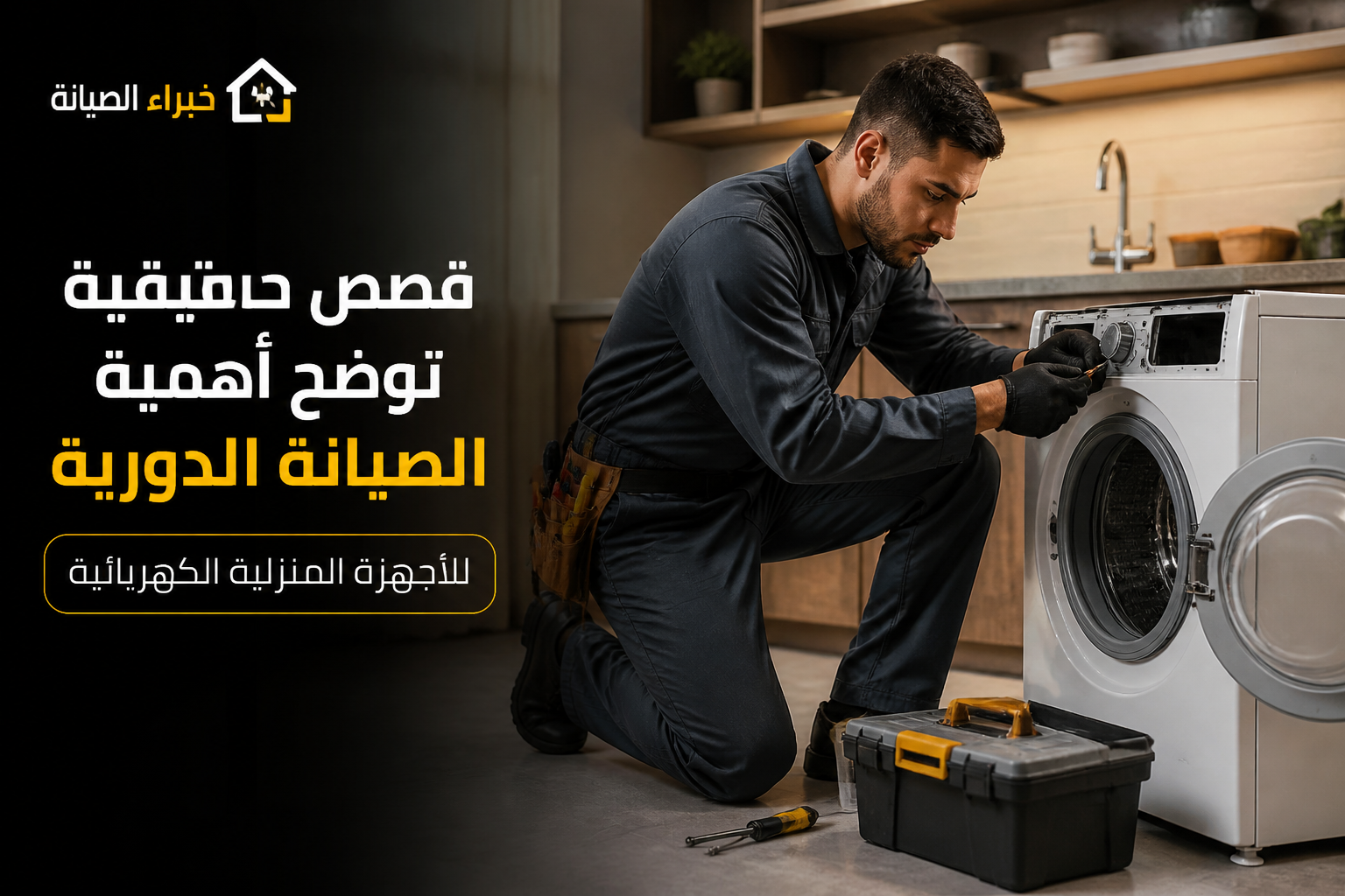 فني محترف يستخدم أدوات متقدمة لإصلاح الأجهزة الكهربائية في مطبخ حديث بطريقة منظمة وفعّالة.