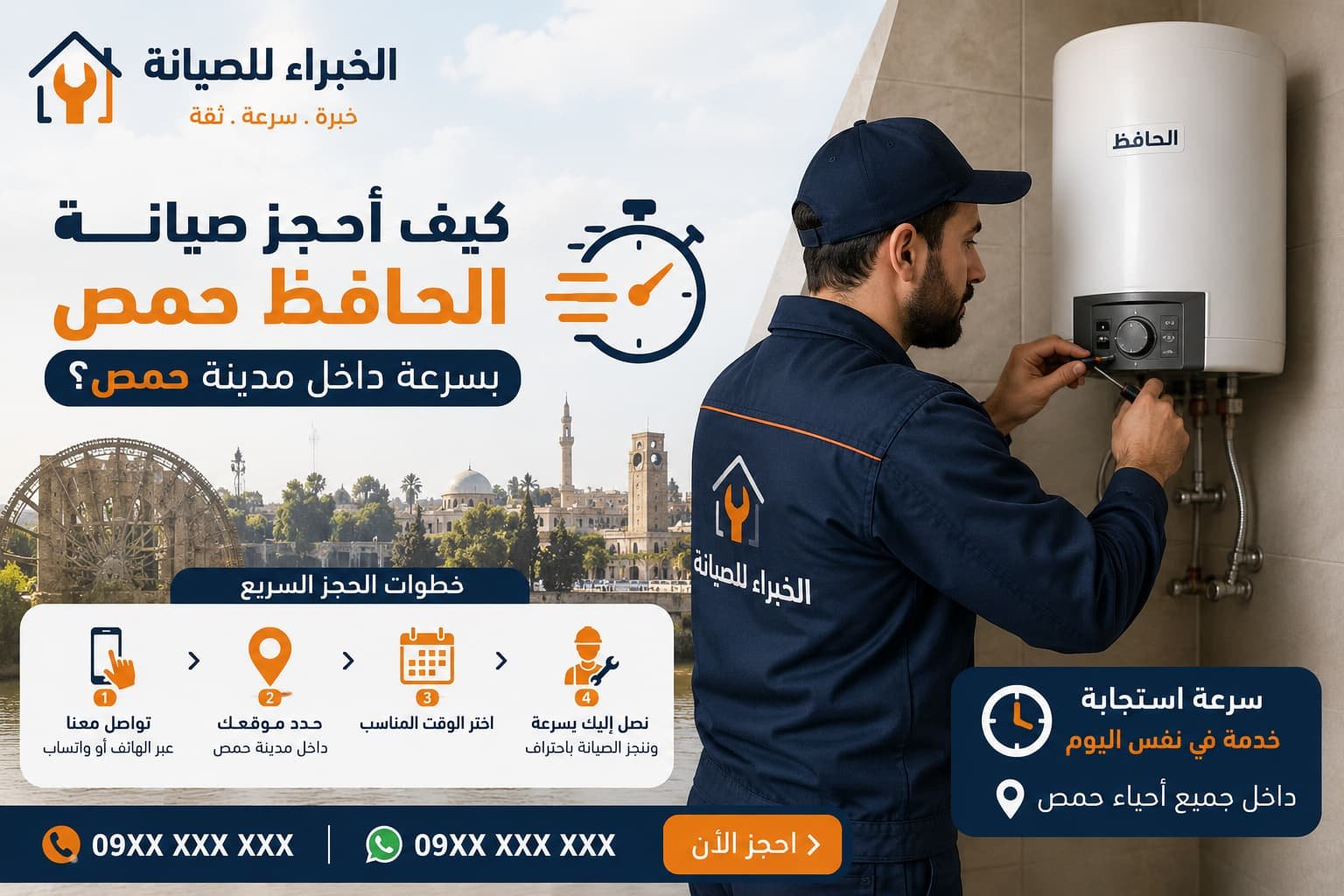 عامل صيانة محترف يفحص جهاز تسخين المياه ويجري أعمال الإصلاح.