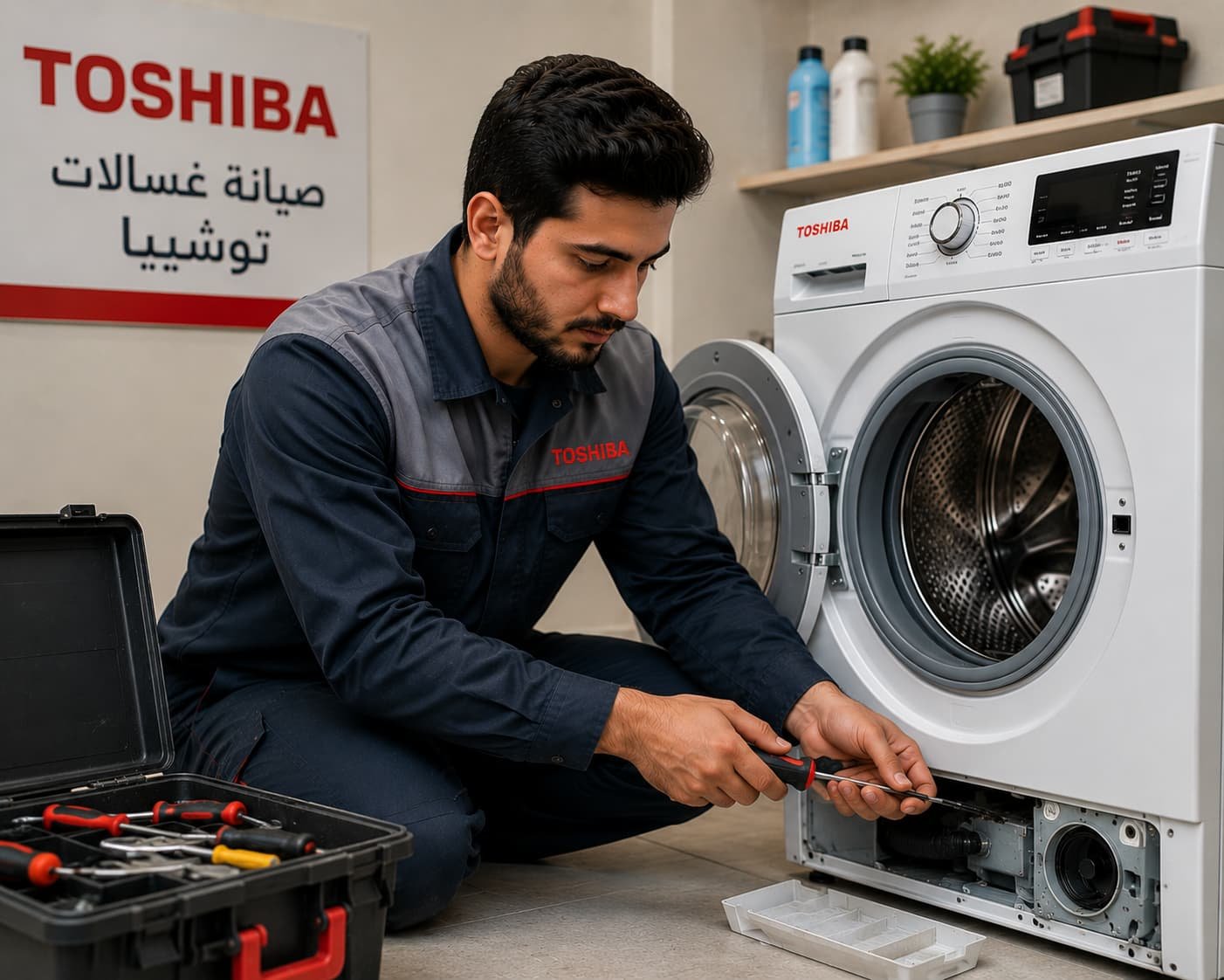فني صيانة غسالات توشيبا خبير في إصلاح جميع الأعطال وتقديم حلول سريعة وفعالة للحفاظ على كفاءة الغسالة وأدائها المثالي.