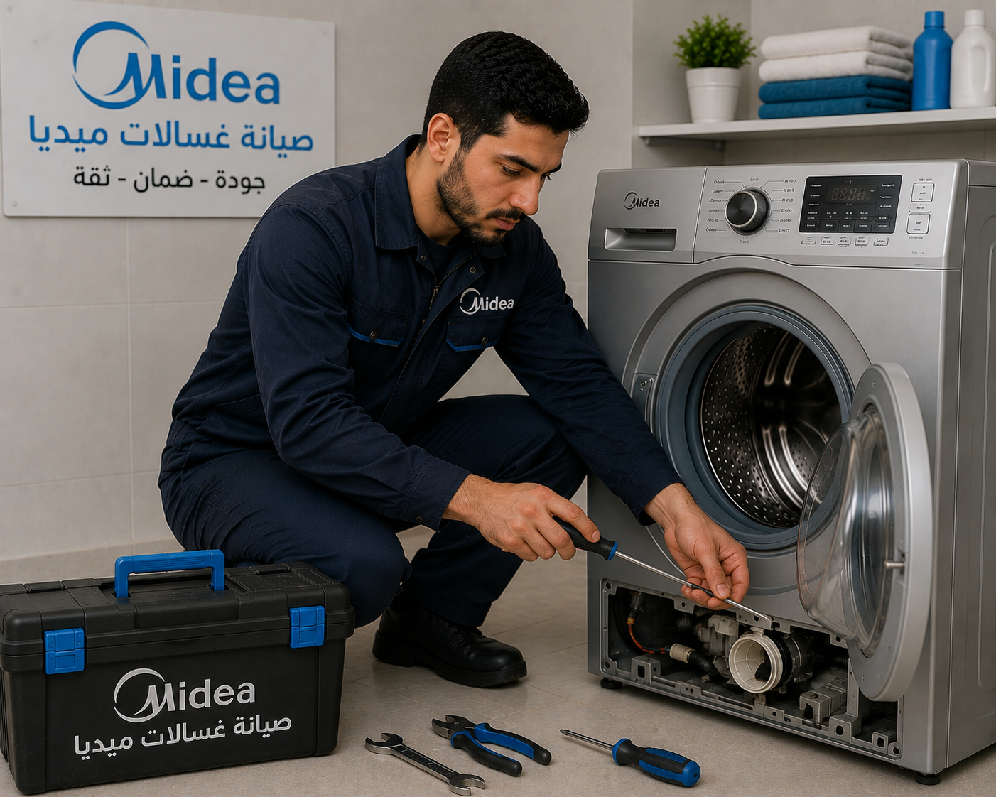 فني صيانة غسالات ميديا متخصص في تشخيص وإصلاح جميع الأعطال بكفاءة عالية، مع تقديم خدمة سريعة وضمان أفضل أداء للغسالة.
